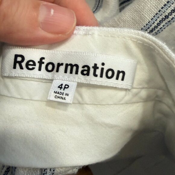 Reformation Alex 100% Linen Wide Leg Pant White Pinstripe Beachy Vacation 4P - Picture 3 of 7